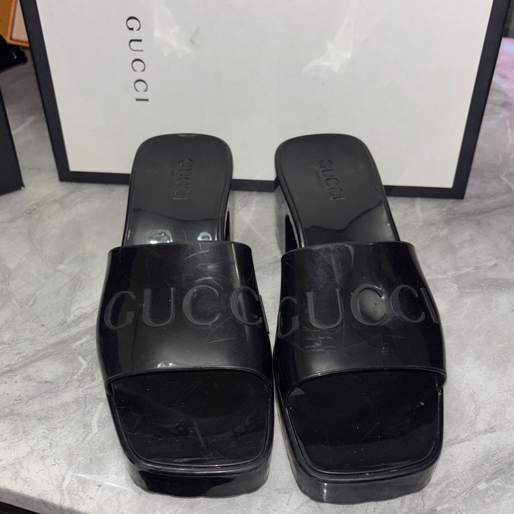Gucci Glossy Black Slide Sandals